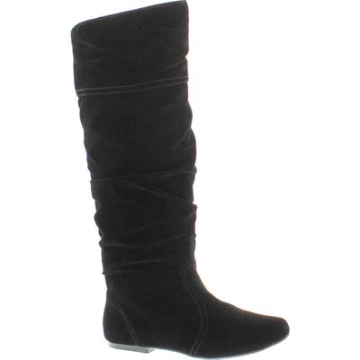Qupid Women's Neo144 Leatherette Basic Slouchy Knee High Flat Boot,Black,6.5