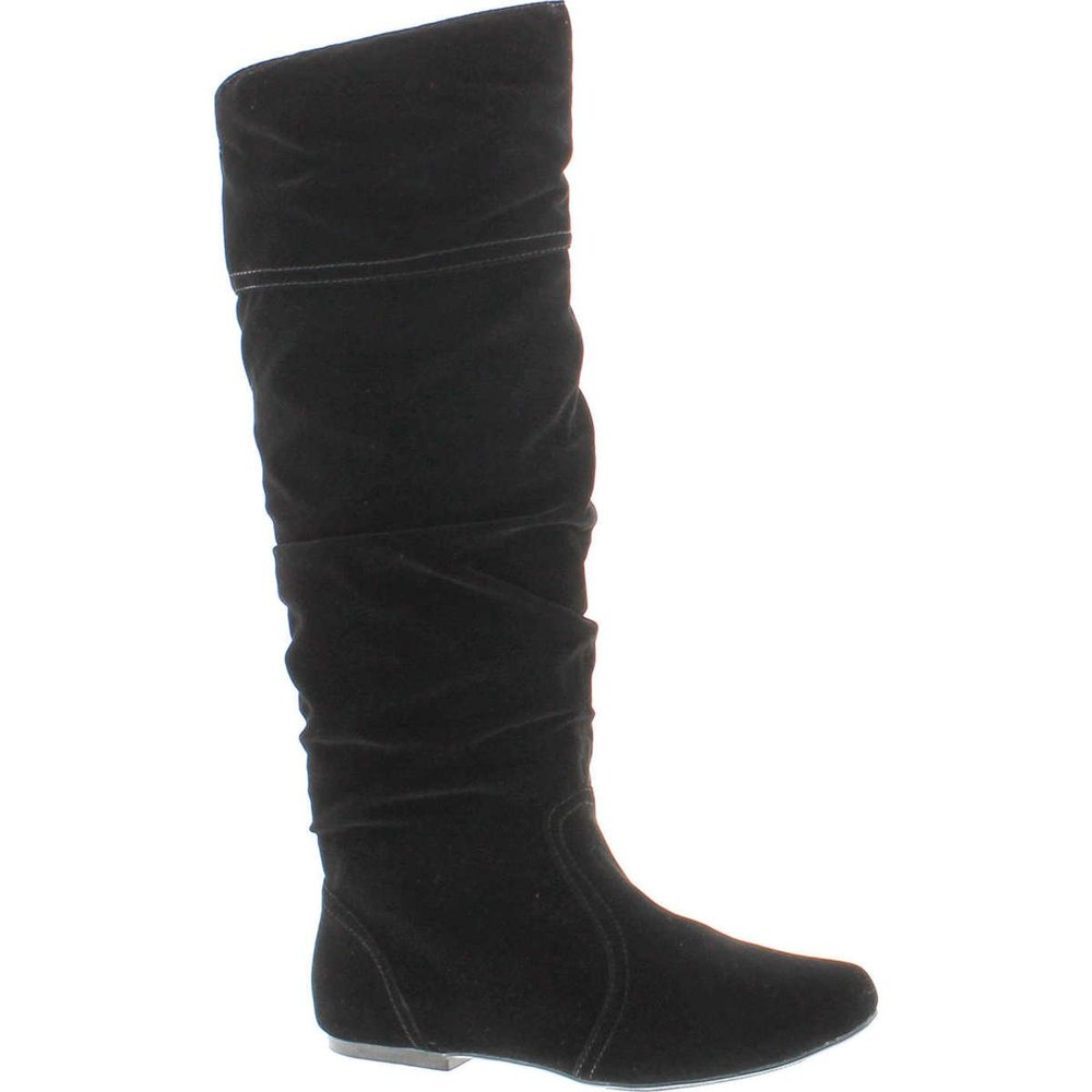 Qupid Women's Neo144 Leatherette Basic Slouchy Knee High Flat Boot,Black,6.5