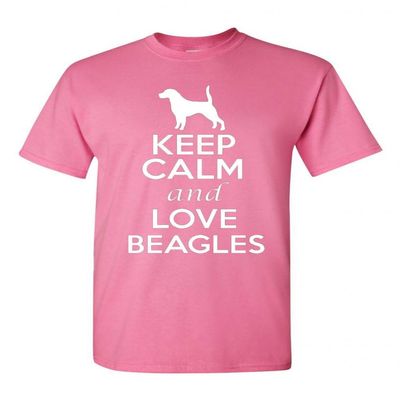 City Shirts Keep Calm and Love Beagles Adult Pink T-shirt Tee (Medium, Pink)