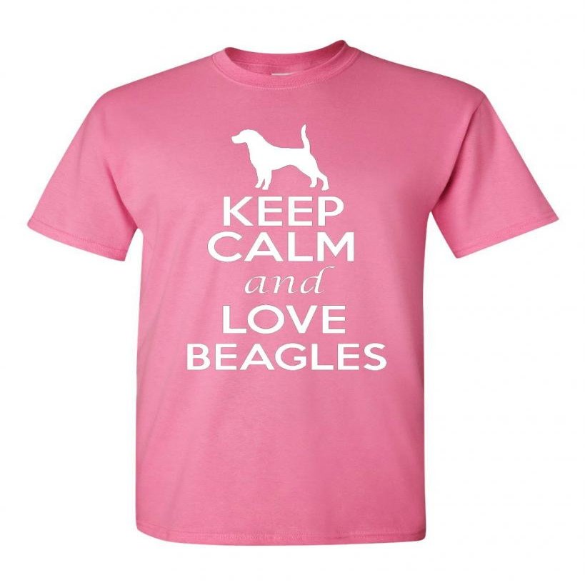 City Shirts Keep Calm and Love Beagles Adult Pink T-shirt Tee (Medium, Pink)