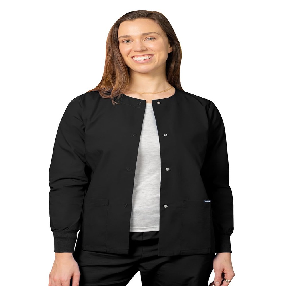 Adar Uniforms Universal Scrubs for Women - Round Neck Warm-Up Scrub Jacket 602 Black XXS