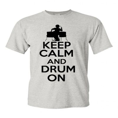 City Shirts Keep Calm and Drum On Adult Gray T-Shirt Tee (5X Large, Gray)