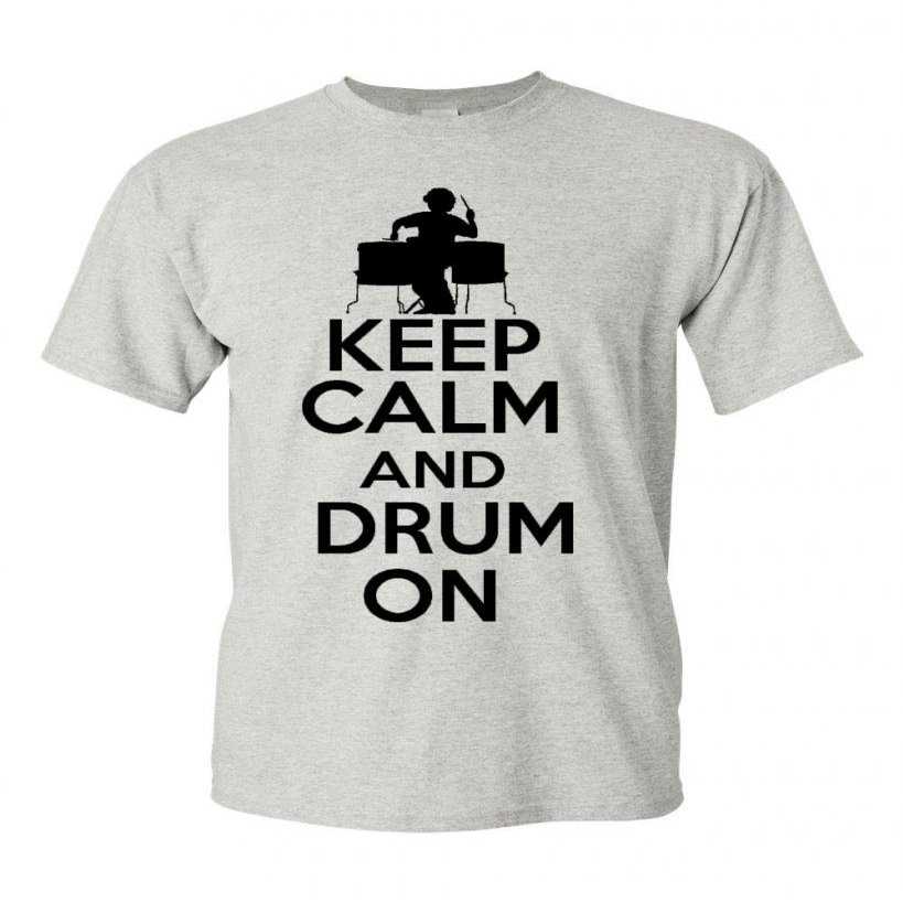 City Shirts Keep Calm and Drum On Adult Gray T-Shirt Tee (5X Large, Gray)