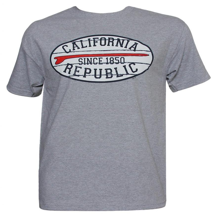 Gravity Trading Mens Short-Sleeve Surfboard Men's California Republic Grey T-Shirt - 3X-Large