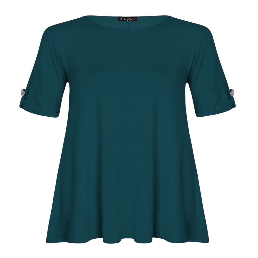 Forever Womens Plus Size Turn Up Button Sleeves Swing Dress (M/L = 10/12, Teal)