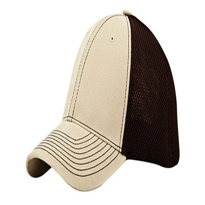 6 Panel (Str) Brushed Cotton Fitted Mesh Back Cap + GT Wristband, Khaki Brown
