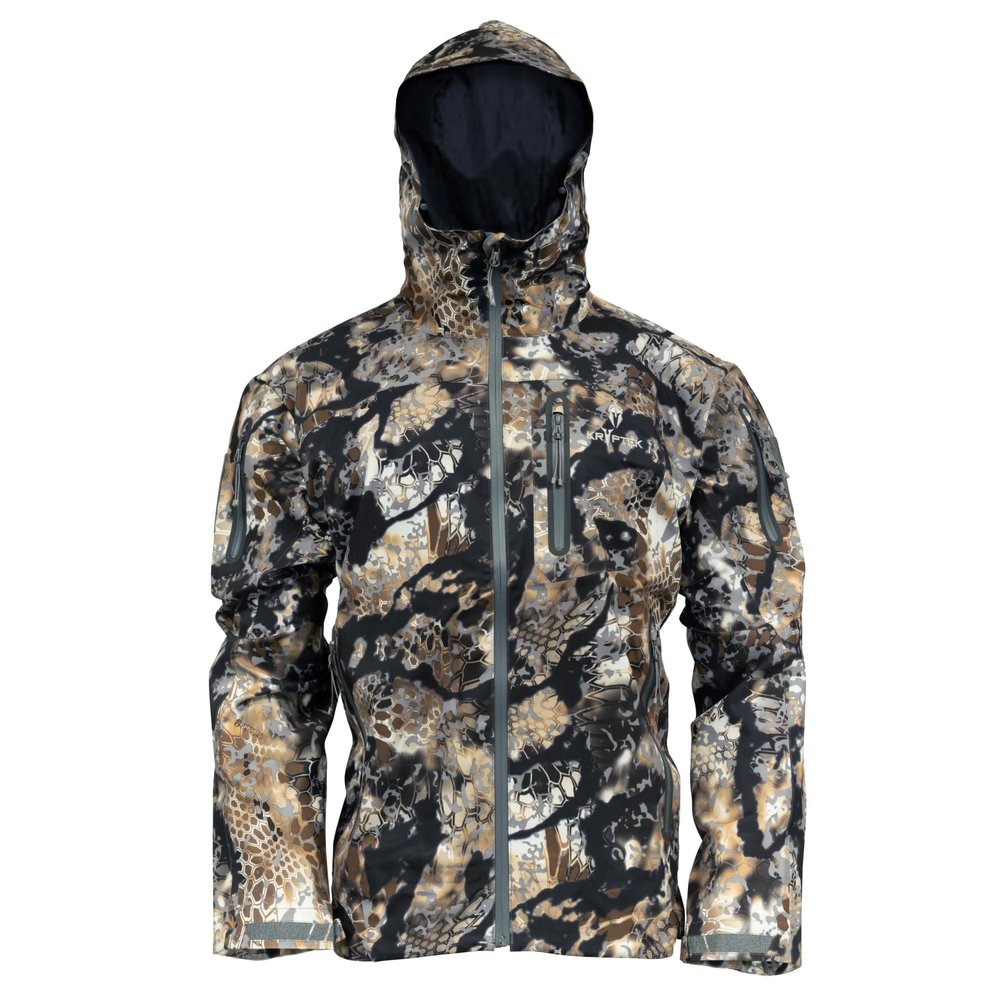 Kryptek Men's Koldo Jacket Waterproof Windproof 3 Layer Camo Rain Shell with Pit Vents for Hunting and Outdoor Use, Highlander - S