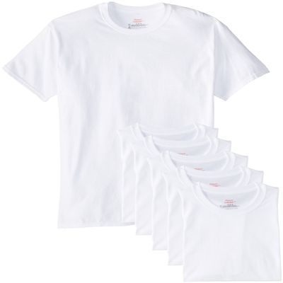 Hanes Men's 6-Pack FreshIQ Blue Label Crew T-Shirt, White, Large