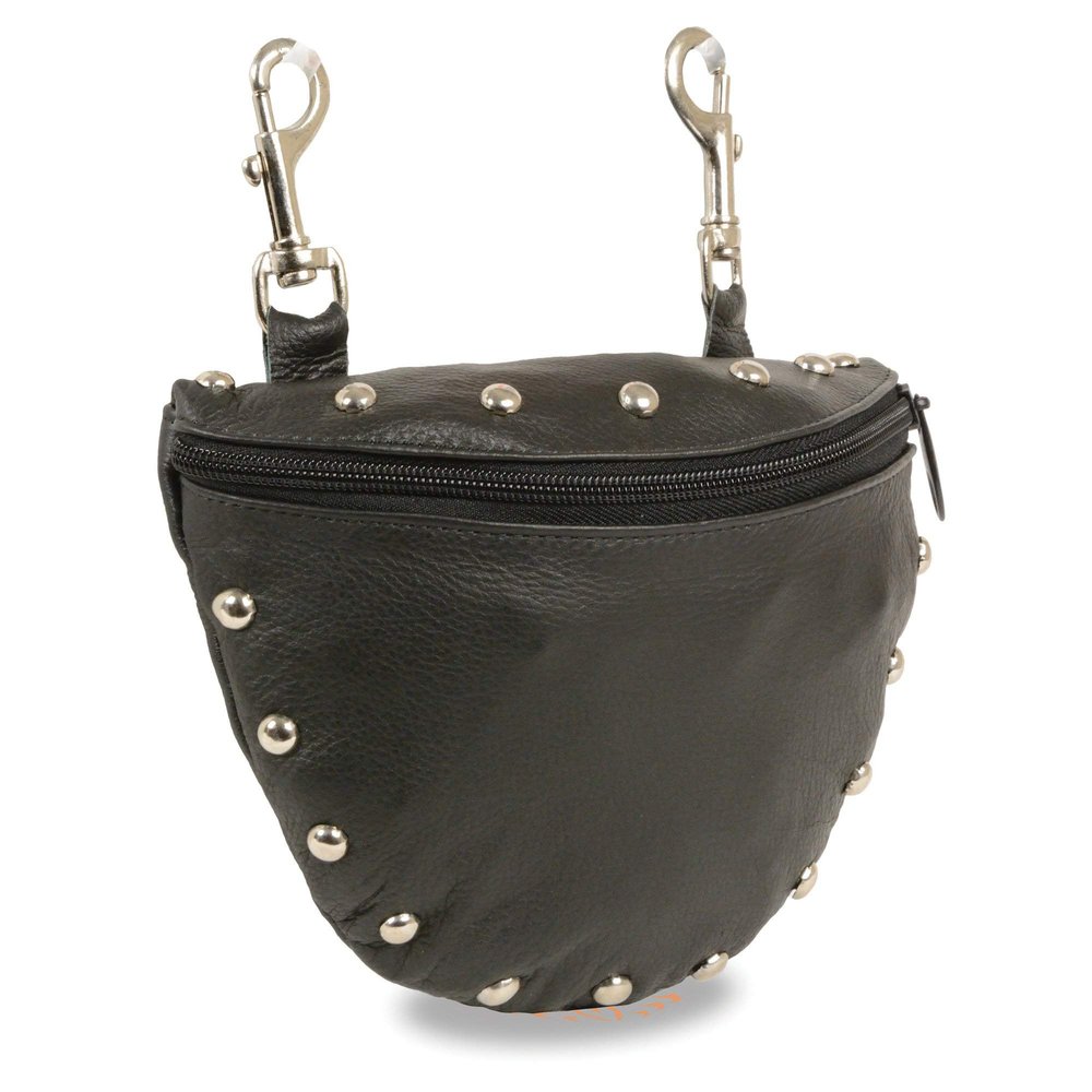 Milwaukee Leather SH197S Women's Black Leather Studded Belt Bag with Belt Clasps - One Size