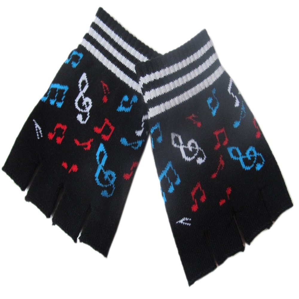 Black Multicolored Music Note Fingerless Gloves/Glovelets