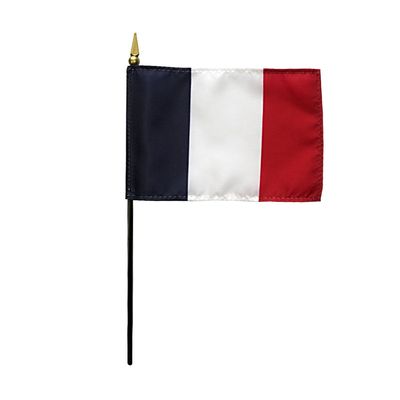 12 Pack 4 in. X 6 in. France Mounted on a 10 in. Black Staff with Gold Spear tip