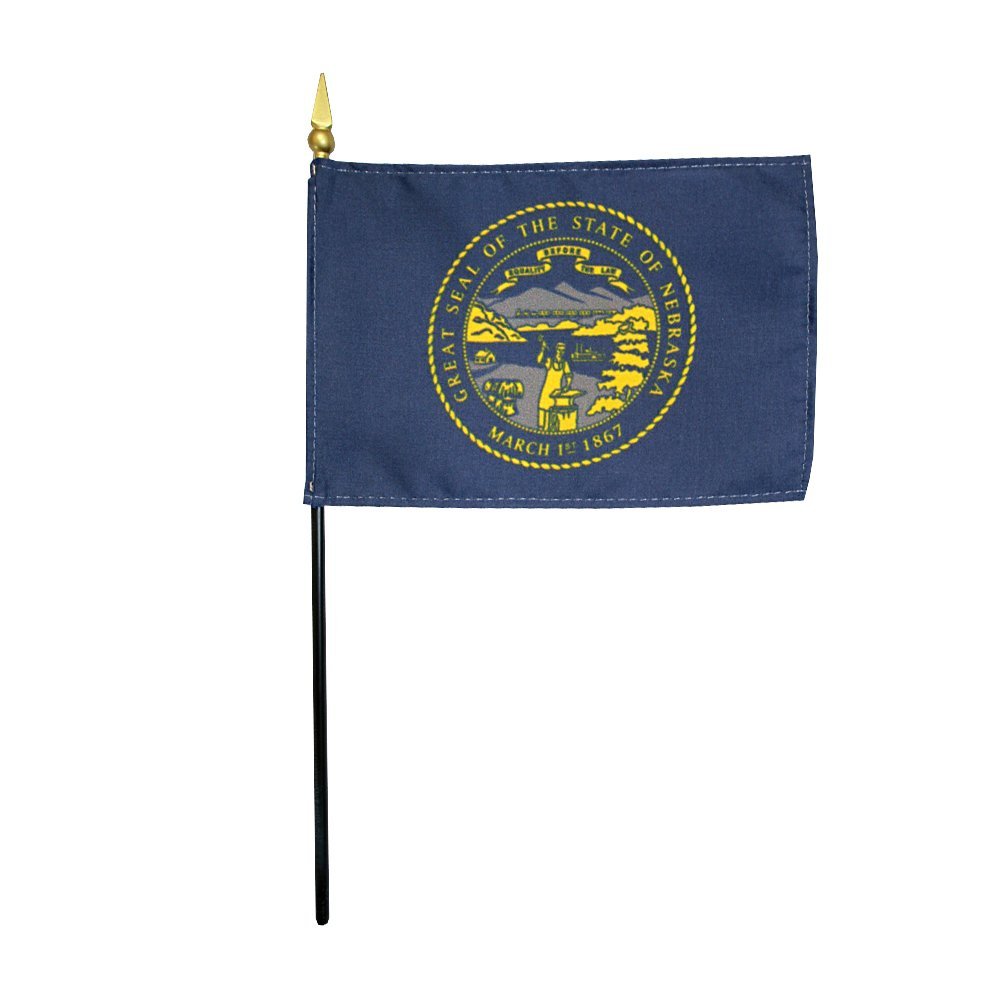 12 Pack 4 in. X 6 in. Nebraska Mounted on a 10 in. Black Staff with Gold Spear tip
