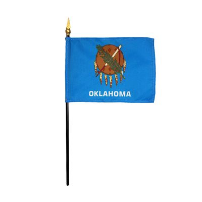 12 Pack 4 in. X 6 in. Oklahoma Mounted on a 10 in. Black Staff with Gold Spear tip