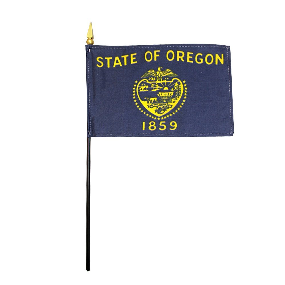 12 Pack 4 in. X 6 in. Oregon Mounted on a 10 in. Black Staff with Gold Spear tip