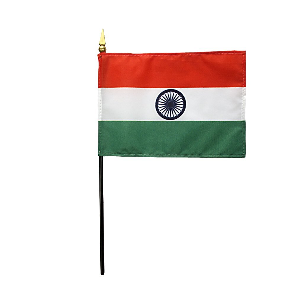 12 Pack 4 in. X 6 in. India Mounted on a 10 in. Black Staff with Gold Spear tip