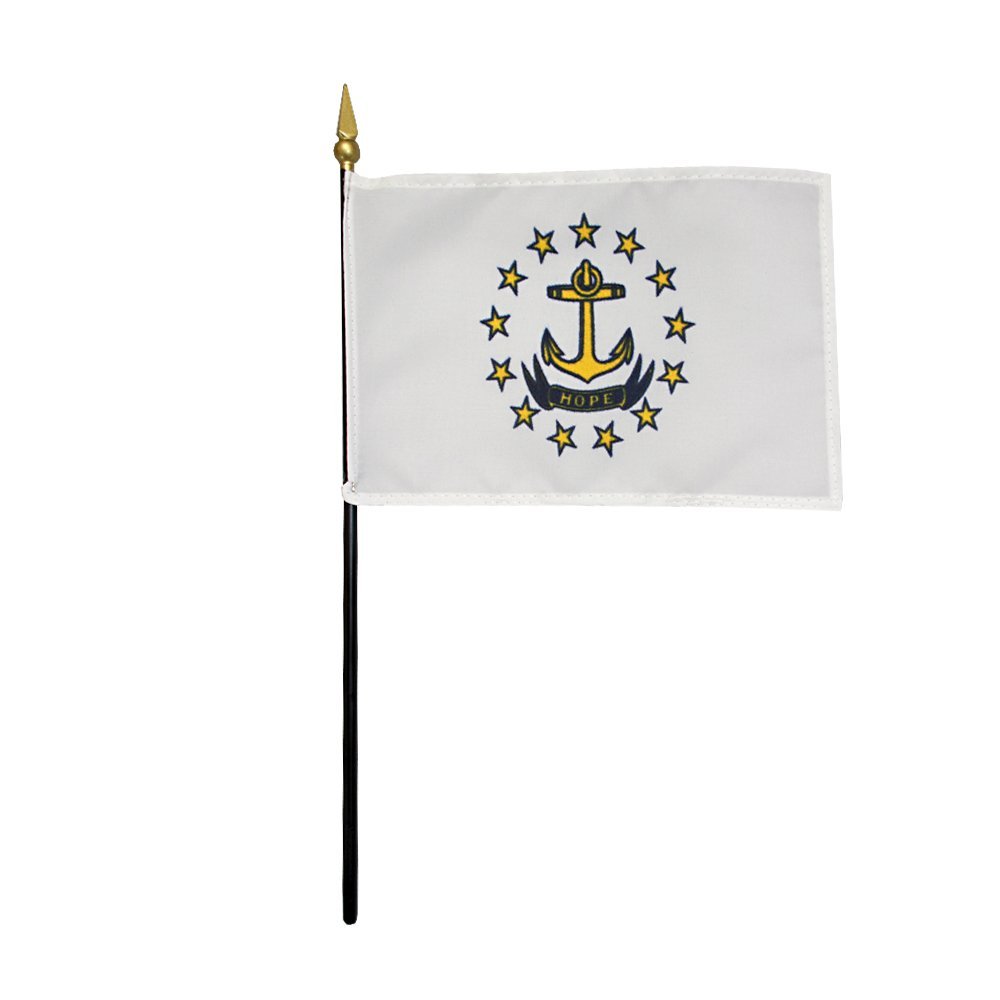 12 Pack 4 in. X 6 in. Rhode Island Mounted on a 10 in. Black Staff with Gold Spear tip