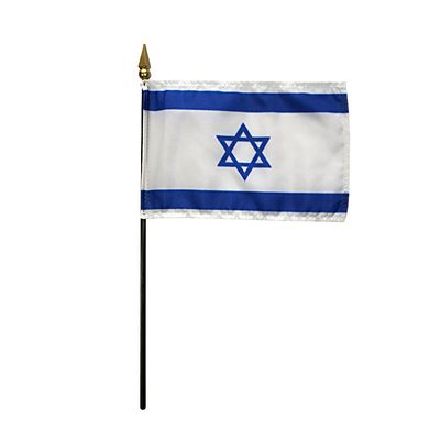 12 Pack 4 in. X 6 in. Israel Mounted on a 10 in. Black Staff with Gold Spear tip