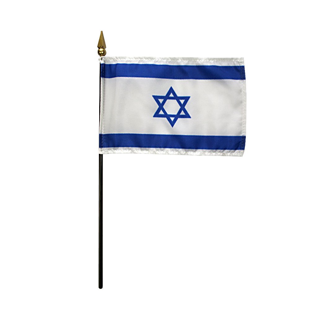 12 Pack 4 in. X 6 in. Israel Mounted on a 10 in. Black Staff with Gold Spear tip