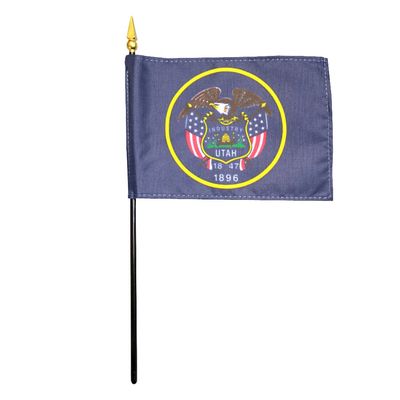 12 Pack 4 in. X 6 in. Utah Mounted on a 10 in. Black Staff with Gold Spear tip