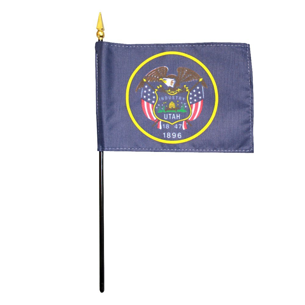12 Pack 4 in. X 6 in. Utah Mounted on a 10 in. Black Staff with Gold Spear tip