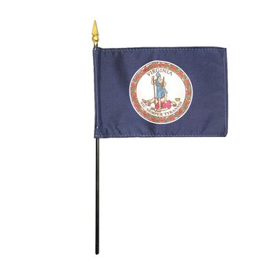 12 Pack 4 in. X 6 in. Virginia Mounted on a 10 in. Black Staff with Gold Spear tip