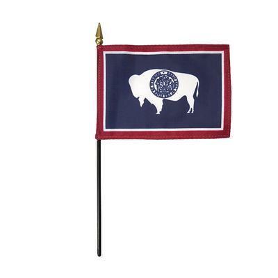 12 Pack 4 in. X 6 in. Wyoming Mounted on a 10 in. Black Staff with Gold Spear tip