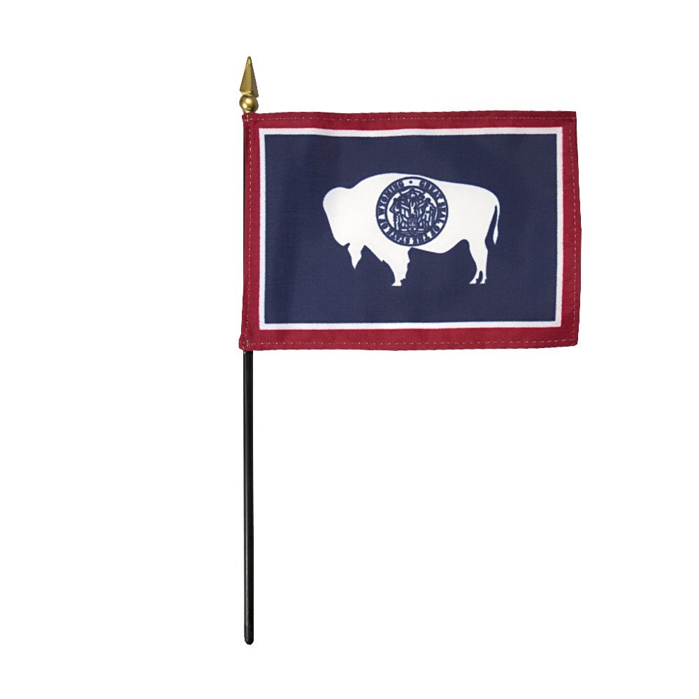 12 Pack 4 in. X 6 in. Wyoming Mounted on a 10 in. Black Staff with Gold Spear tip