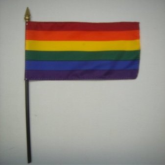 12 Pack 4 in. X 6 in. Rainbow Mounted on a 10 in. Black Staff with Gold Spear tip