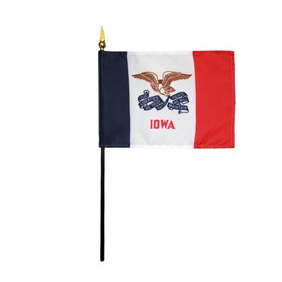 12 Pack 4 in. X 6 in. Iowa Mounted on a 10 in. Black Staff with Gold Spear tip