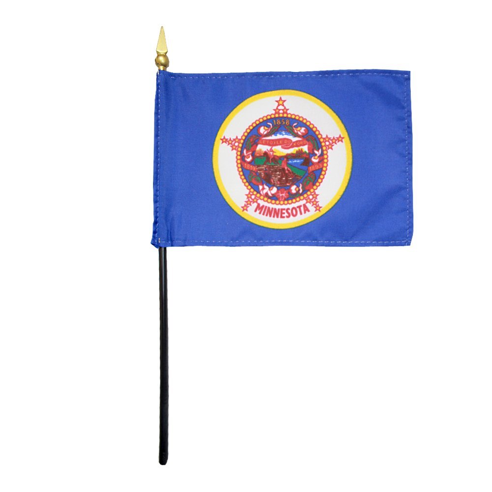 12 Pack 4 in. X 6 in. Minnesota Mounted on a 10 in. Black Staff with Gold Spear tip
