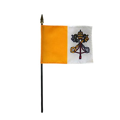 12 Pack 4 in. X 6 in. Papal Mounted on a 10 in. Black Staff with Gold Spear tip