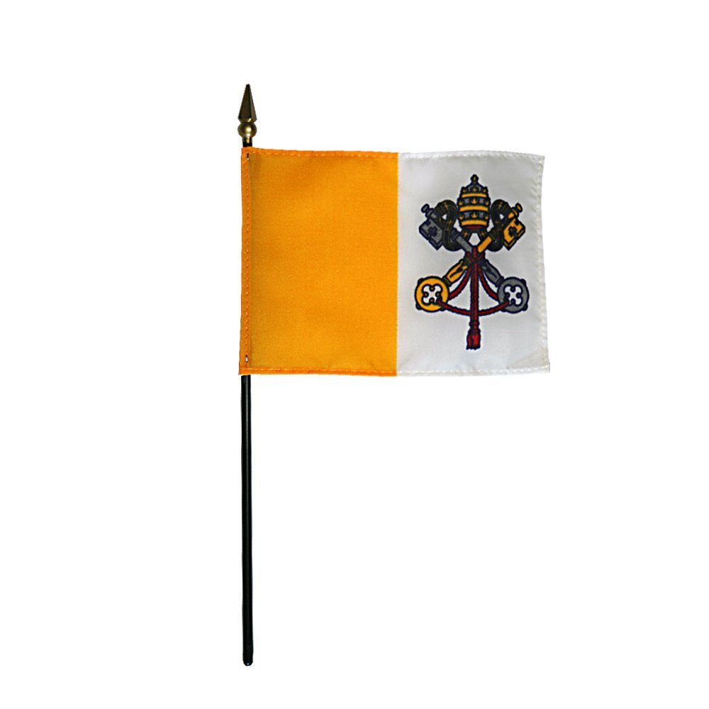 12 Pack 4 in. X 6 in. Papal Mounted on a 10 in. Black Staff with Gold Spear tip