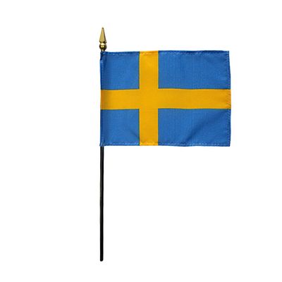 12 Pack 4 in. X 6 in. Sweden Mounted on a 10 in. Black Staff with Gold Spear tip
