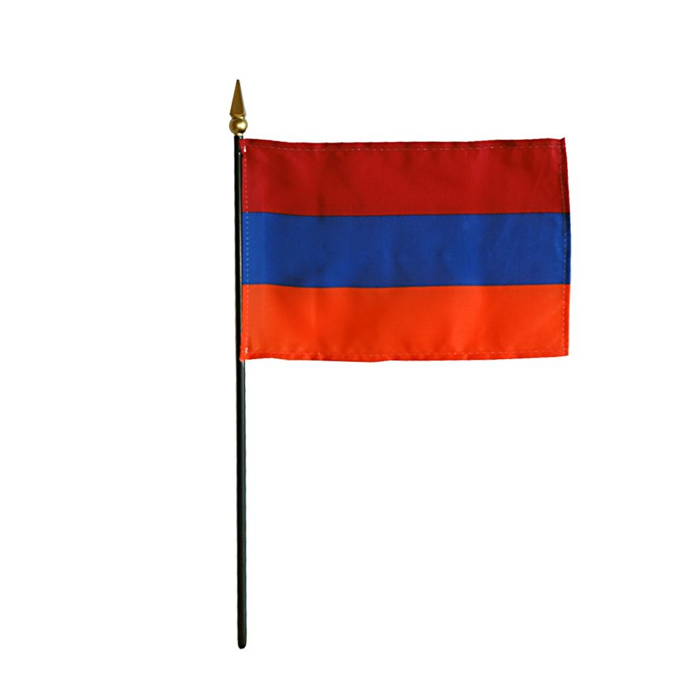 12 Pack 4 in. X 6 in. Armenia Mounted on a 10 in. Black Staff with Gold Spear tip