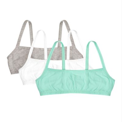 Fruit of the Loom girls Spaghetti Strap Sports Bra, Mint Chip/White/Grey Heather, 32 US