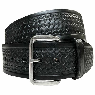 Belts.com Utility Uniform Work Belt w/Simple Single Prong Buckle One Piece Full Grain Leather Basketweave Embossed Belt 1-3/4"(45mm) Wide (Black, 40)