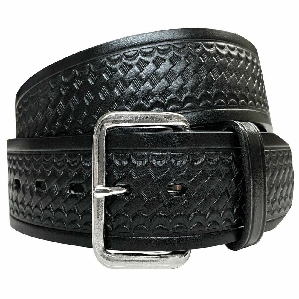 Belts.com Utility Uniform Work Belt w/Simple Single Prong Buckle One Piece Full Grain Leather Basketweave Embossed Belt 1-3/4"(45mm) Wide (Black, 40)