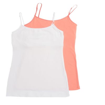2 Pack Active Basic Women's Long Cami w/ Built in Bra Med White, Coral