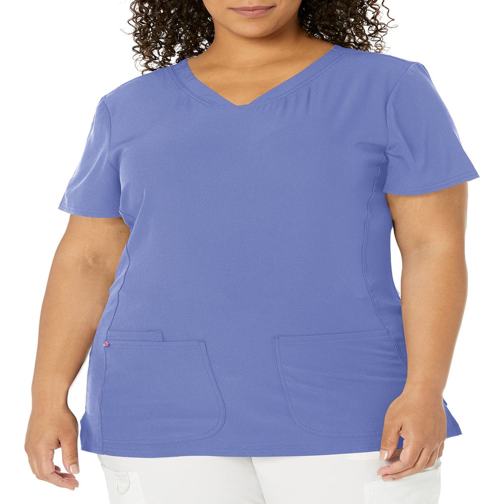 HeartSoul Women's Pitter-Pat V-Neck Scrubs Shirt, Ciel, XX-Small
