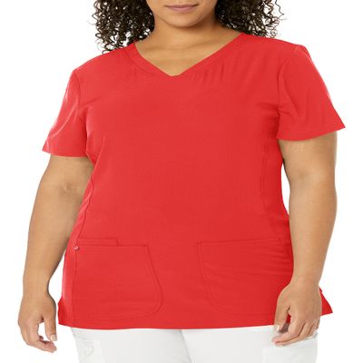HeartSoul Women's Pitter-Pat V-Neck Scrubs Shirt, Red, Large