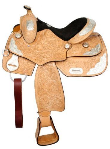 14" Light Leather Silver Show Saddle Fully Tooled Youth