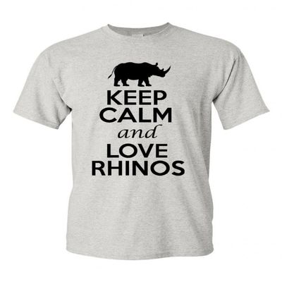 Keep Calm and Love Rhinos Adult Gray T-Shirt Tee (XXX Large, Gray)