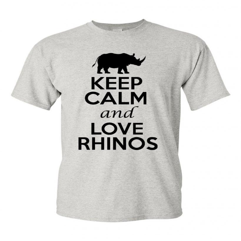 Keep Calm and Love Rhinos Adult Gray T-Shirt Tee (XXX Large, Gray)