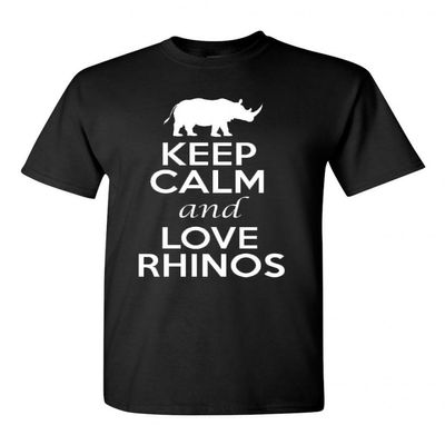 Keep Calm and Love Rhinos Adult Black T-Shirt Tee (4X Large,Black)