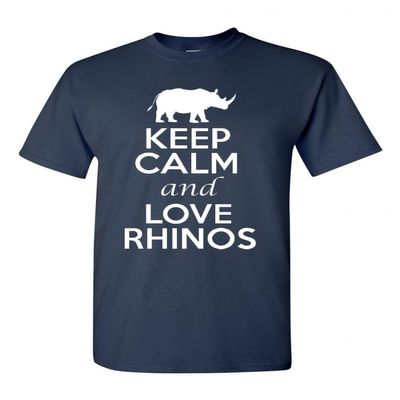 Keep Calm and Love Rhinos Adult Navy Blue T-Shirt Tee (XX Large, Navy Blue)