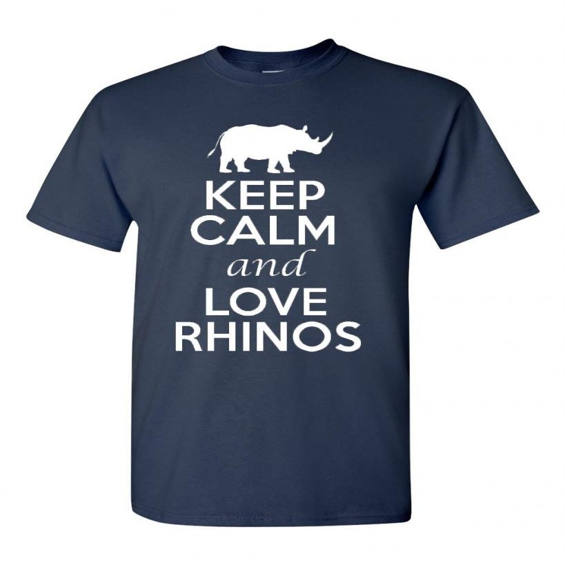 Keep Calm and Love Rhinos Adult Navy Blue T-Shirt Tee (XX Large, Navy Blue)