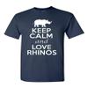Keep Calm and Love Rhinos Adult Navy Blue T-Shirt Tee (XX Large, Navy Blue) view 1