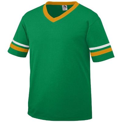 Augusta Sportswear Youth Medium Kelly Green Shirt, White/Gold Striped Sleeves 50/50 Poly/Cotton