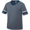 Augusta Sportswear Youth Large Graphite Shirt, Navy/White Striped Sleeves 50/50 Poly/Cotton