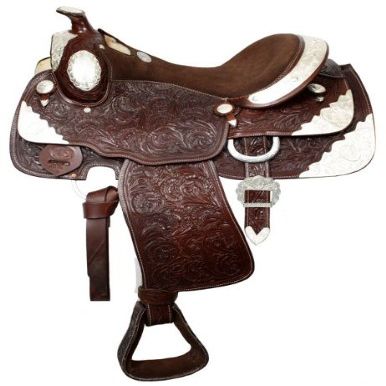 16" Silver Show Saddle Fully Tooled Dark Color Leather Close Contact